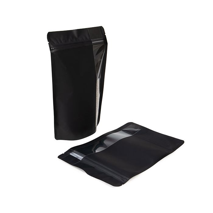 Stand Up Pouches Matte Black With Vertical Window 14,9x8,9x23,2 cm (100 pieces) [ZBGV7MB]
