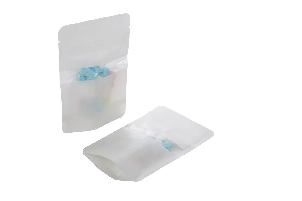 Stand Up Pouches White Kraft 8x5x13cm | 28 grams w/Window (100 pieces) [ZBGW1WK]