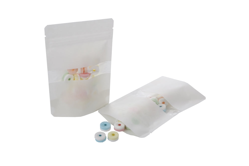 Stand Up Pouches White Kraft 10x6x15cm | 57 grams w/Window (100 pieces) [ZBGW2WK]