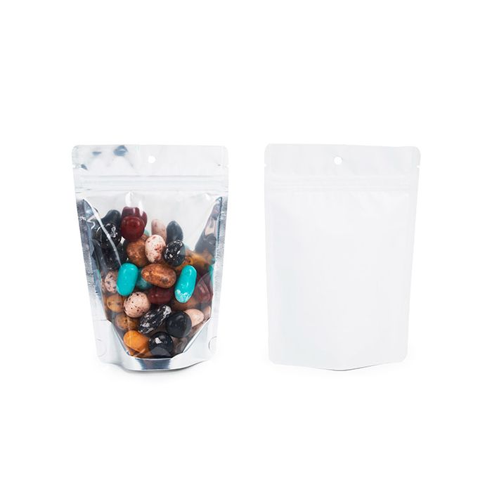 White Backed Stand Up Zipper Pouch 12x7,5x18,5 cm with Hang Hole (100 Pieces) [ZBGW46H]