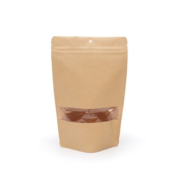 Stand Up Pouches Kraft 15x9x23cm with Window with hang hole (100 pieces) [ZBGW7KH]