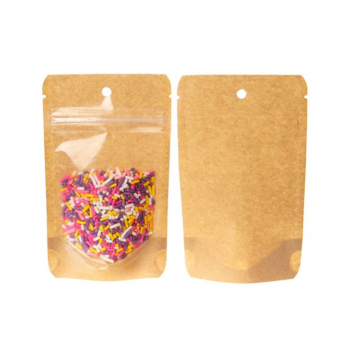 Kraft Backed Stand Up Zipper Pouch 8x5x13 cm with Hang Hole (100 Pieces) [ZBGKC1H]