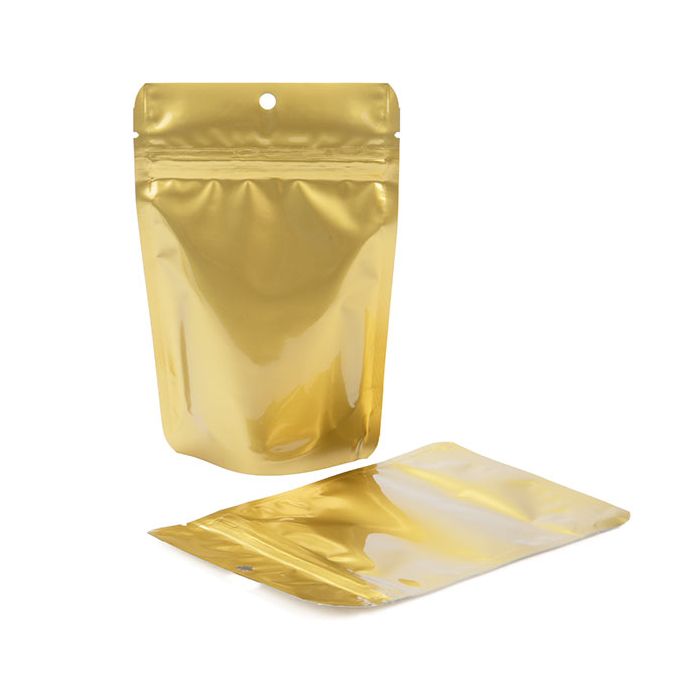 Stand Up Pouches Gold 10,2x6x15,2cm With Hanghole (100 Pieces) [ZBGM2GH]