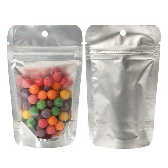 Stand Up Pouches Transparent/Silver 8x5x13cm | 28 grams with hang hole (100 pieces) [ZBGS1H]