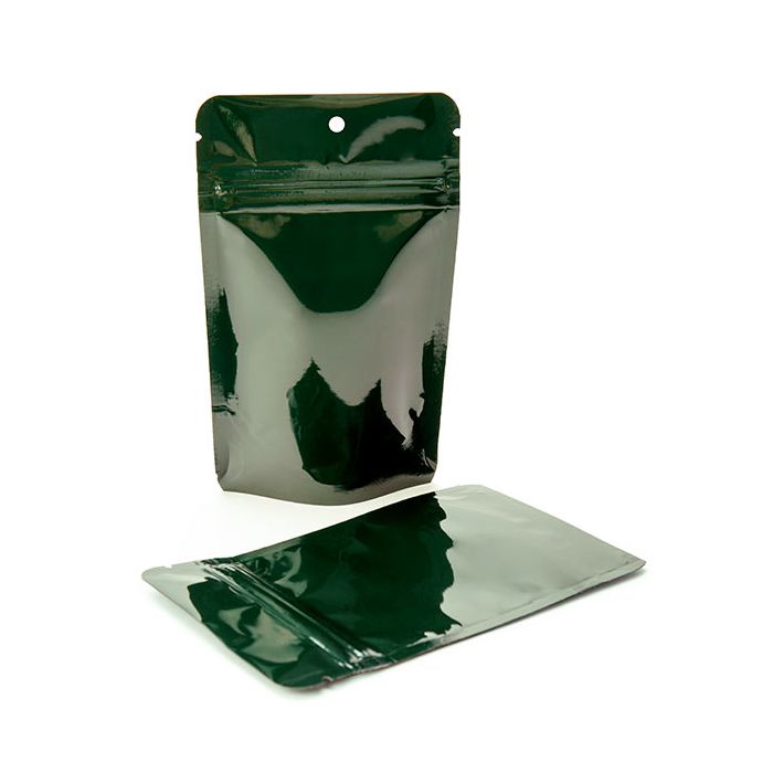 Hunter Green Metallized Stand Up Zipper Pouch 8x5x 13 cm with Hang Hole (100 Pieces) [ZBGM1HGH]