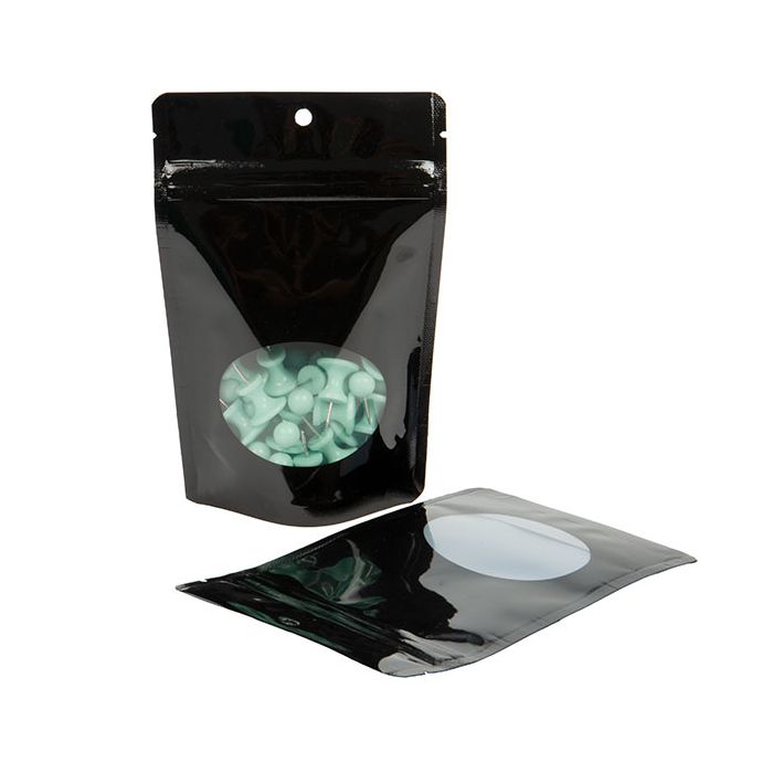 Stand Up Pouches Black With Oval Window 10,2x6x15,2cm With Hanghole (100 Pieces) [ZBGO2BH]