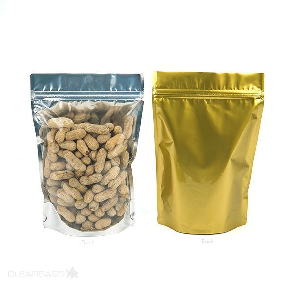 Stand Up Pouches Transparent/Gold 17.8x9.8x25.2cm | 283 grams (100 pieces) [ZBGG69]