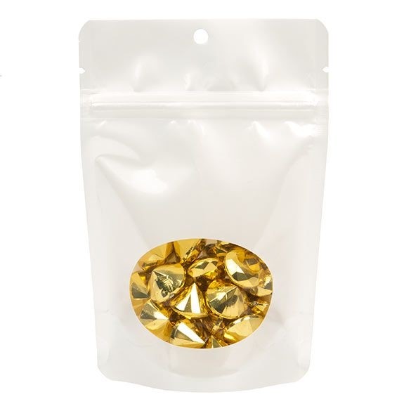 Stand Up Pouches Pearl White with oval Window 10.2x6x15.2cm With Hang Hole (100 pieces) [ZBGO2PH]