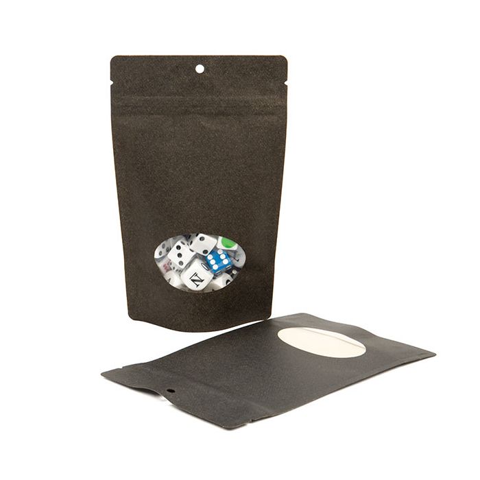 Stand Up Pouches Kraft Black with oval Window 13x8x20.5cm with hanghole | 113 grams (100 pieces) [ZBGO3BKH]