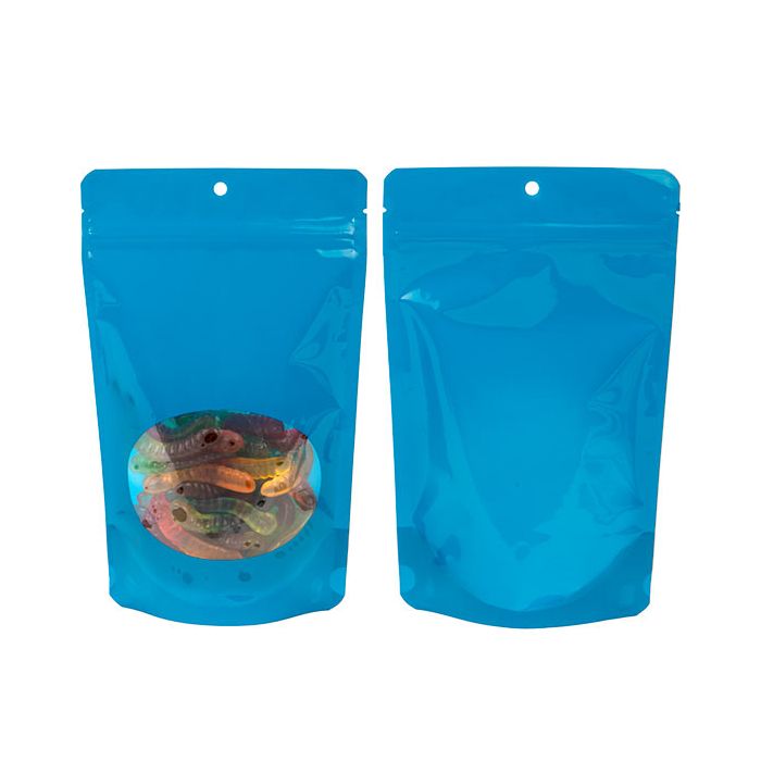 Stand Up Pouches Blue With Oval Window 13x7,9x20,6cm With Hanghole (100 Pieces) [ZBGO3BLH]