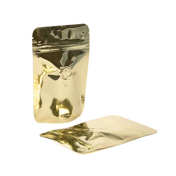 Stand Up Pouches Gold 10,2x6x15,2cm w/Valve (100 Pieces) [ZBGM2SGV]