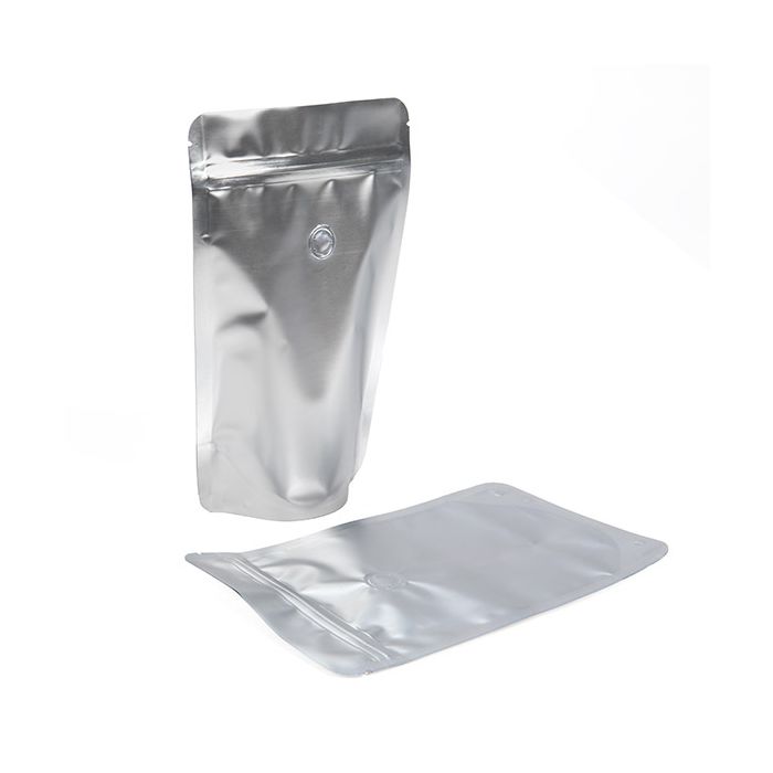 Stand Up Pouches Silver 13x7,9x20,6cm w/Valve (100 Pieces) [ZBGM3SV]