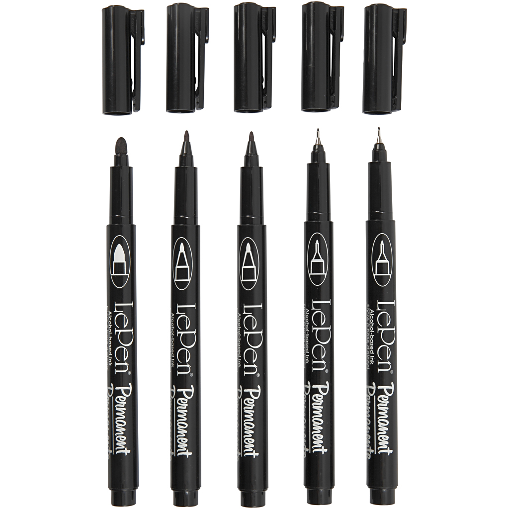 5 Permanent Marker schwarz Strichstärke 2x0,6+2x0,8+1,3 mm 