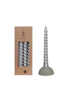 Candles twisted silver 19cm high (4 pcs.) [IFS-32234]