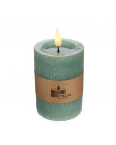 LED Rustic Pillar Candle Ø7 h. 10 cm Eucalyptus green (1 pc) [IFS-32625]