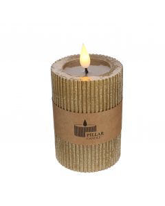 LED Rustic Pillar Candle Ø7 h. 10 cm Gold (1 pc) [IFS-32632]