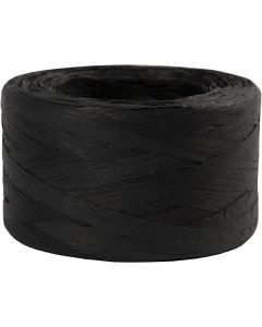Paper raffia yarn, black, W: 7-8 mm, 100 m/ 1 roll [HOB-503292]