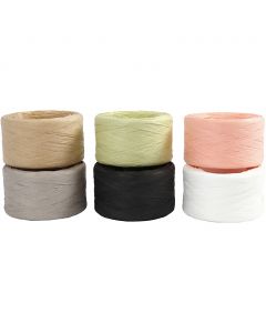 Paper raffia yarn, assorted colours, 6x100 m/ 1 pack [HOB-503299]