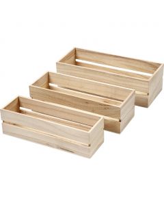 Wood Boxes, H: 6,5+7+7,5 cm, L: 22+23,5+25 cm, W: 7+8,5+10 cm, 3 pc/ 1 set [HOB-57695]