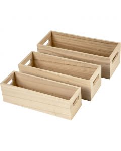 Wooden Storage Boxes, H: 6,5-7,5 cm, L: 22+23,5+25 cm, W: 6,5+7,5+8,5 cm, 3 pc/ 1 set [HOB-57697]