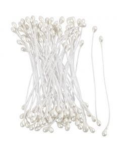 Flower Stamens, L: 6,4 cm, dia. 2 mm, white - mother-of-pearl, 100 pc/ 1 pack [HOB-610352]