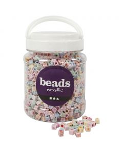 Letter Beads, size 6x6 mm, hole size 3 mm, ca. 2300 pc, 500 g, 700 ml/ 1 tub [HOB-69904]