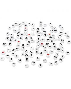 Letter Beads, size 7 mm, hole size 1,2 mm, ca. 200 pc, white, 25 g/ 1 pack [HOB-699050]