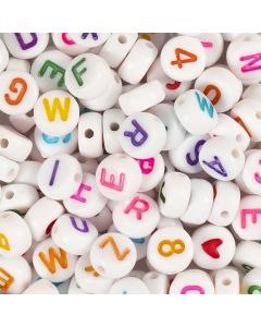 Letter Beads, size 7 mm, hole size 1,2 mm, ca. 200 pc, white, 25 g/ 1 pack [HOB-699070]