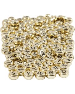 Letter Beads, dia. 7 mm, hole size 1 mm, ca. 1500 pc, gold, 165 g/ 1 pack [HOB-69930]