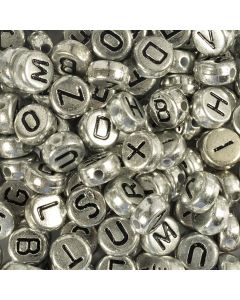Letter Beads, D: 7 mm, hole size 1,2 mm, silver, 21g, approx. 200 pc [HOB-699330]