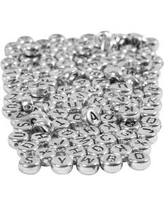 Letter Beads, dia. 7 mm, hole size 1,2 mm, ca. 1500 pc, silver, 165 g/ 1 pack [HOB-69933]