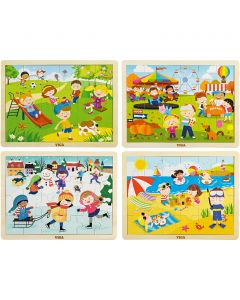 VIGA Wooden jigsaw puzzles, seasons, size 22,5x30 cm, 4x24 puzzle pieces, 4 pc/ 1 pack [HOB-907873]