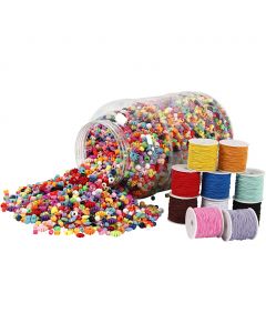 Bucket of Plastic Beads & Elastic Cords, 1 set [HOB-99658]