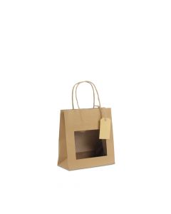 Gift bags with window and tag 18+8x19cm Kraft (100 pcs) [FP-DPT098]