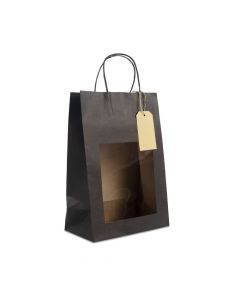 Gift bags with window and tag 22+12x32cm black
