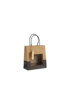 Gift bags with window and tag 18+8x19cm kraft/black