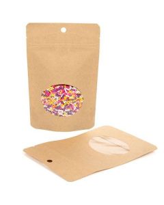 Stand Up Pouches Kraft Compostable 10.2x6x15.2cm with oval Window | 57 grams (100 pieces) [ZBGEO2K]