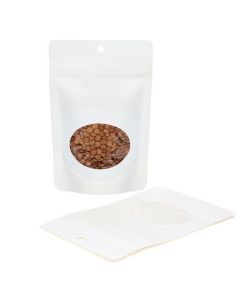Stand Up Pouches White Kraft Compostable 10.2x6x15.2cm with oval Window | 57 grams (100 pieces) [ZBGEO2W]