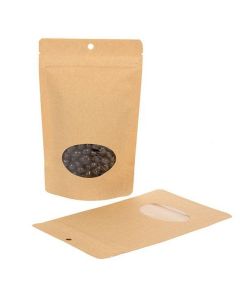 Stand Up Pouches Kraft Compostable 13x7.9x20.6cm with oval Window | 113 grams (100 pieces) [ZBGEO3K]