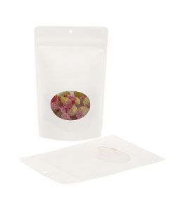 Stand Up Pouches Compostable Kraft White with oval Window 14.9x8.9x23.2cm | 312 grams (100 pieces) [ZBGEO7W]