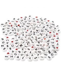 Letter Beads, size 7 mm, hole size 1.2 mm, white, 200g, approx. 1500 pc [HOB69905]