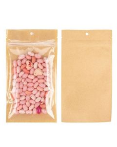 Kraft Barrier Bags with clear front 10.2 x 16.5 cm w/Tear Notches (100 Pieces) [HZB5KC]