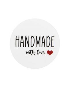 Stickers Round Handmade with love (White w/ Black Text & Red Heart) 3,8 cm (1 Sheet) [LS1HHMLH]