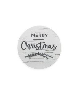Stickers Round Merry Christmas (White Birch w/ Grey Text) 3,8 cm (1 Sheet) [LS1HMC]