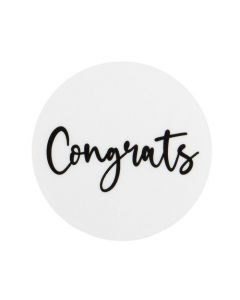 Stickers Round Congrats (White w/ Black Text) 3,8 cm (1 Sheet) [LS1HWC]