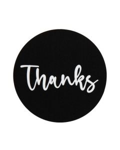 Stickers Round Thanks (Black w/ White Text) 5,1 cm (1 Sheet) [LS2BTH]