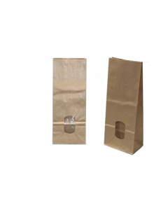 Block Bottom Bags Kraft Brown 8x4.2x18cm 70 g/m² lined with 30my OPP Foil and clear Window | 100-125 grams (100 pieces) [PAB818]
