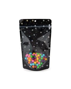 Stand Up Pouches transparent/Black Holographic Stars 13x7,9x20,6 cm (25 pieces) [ZBGHB3C]