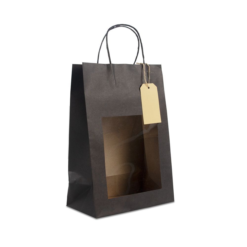 Gift bags with window and tag 22+12x32cm black