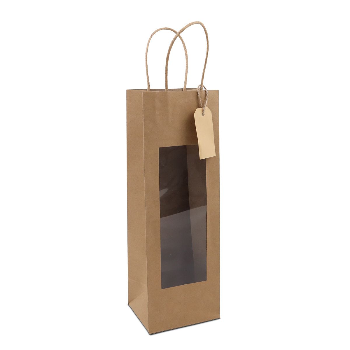 Gift bags with window and tag 12+10x35cm Kraft